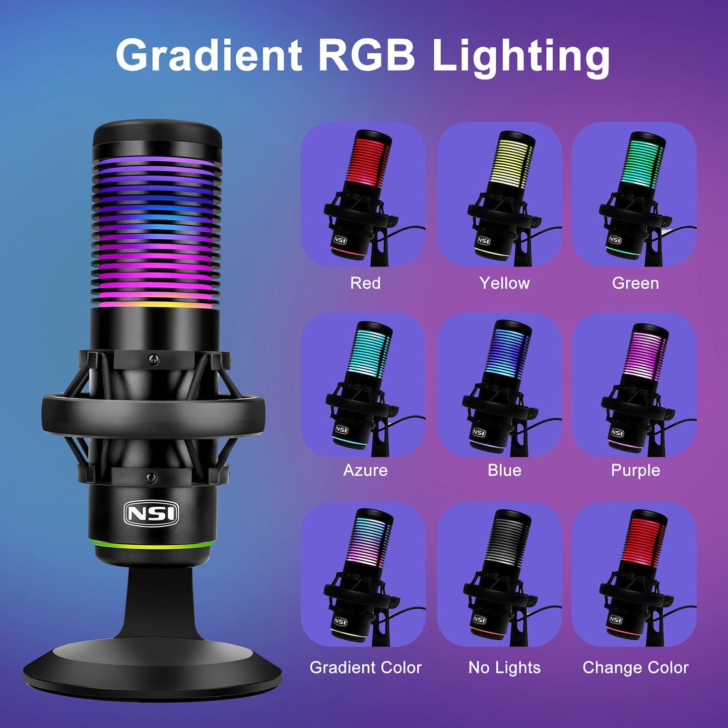 Professional RGB USB Condenser Gaming Microphone - High-quality condenser microphone W/Touch-sensitive light switch with various lighting modes
