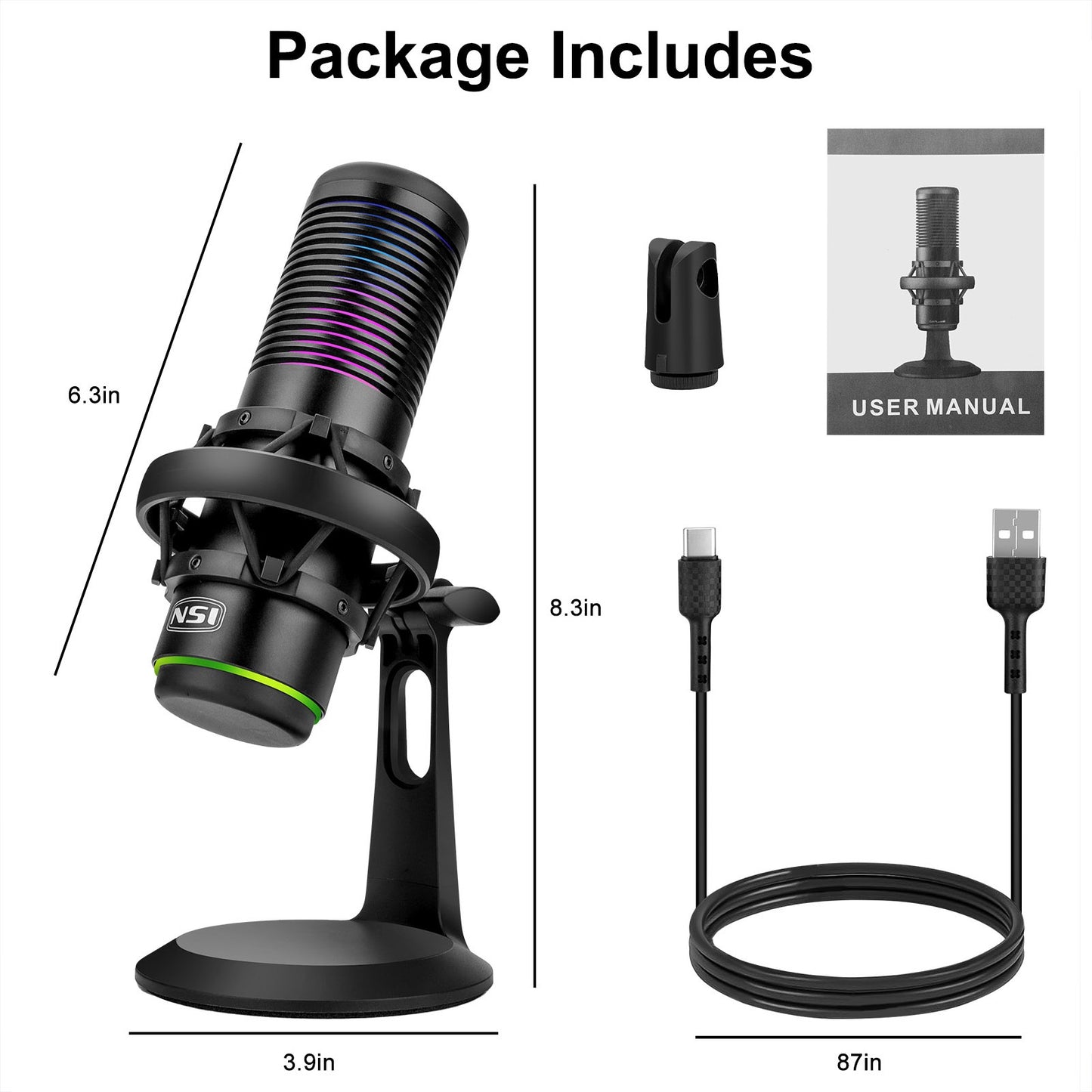 Professional RGB USB Condenser Gaming Microphone - High-quality condenser microphone W/Touch-sensitive light switch with various lighting modes