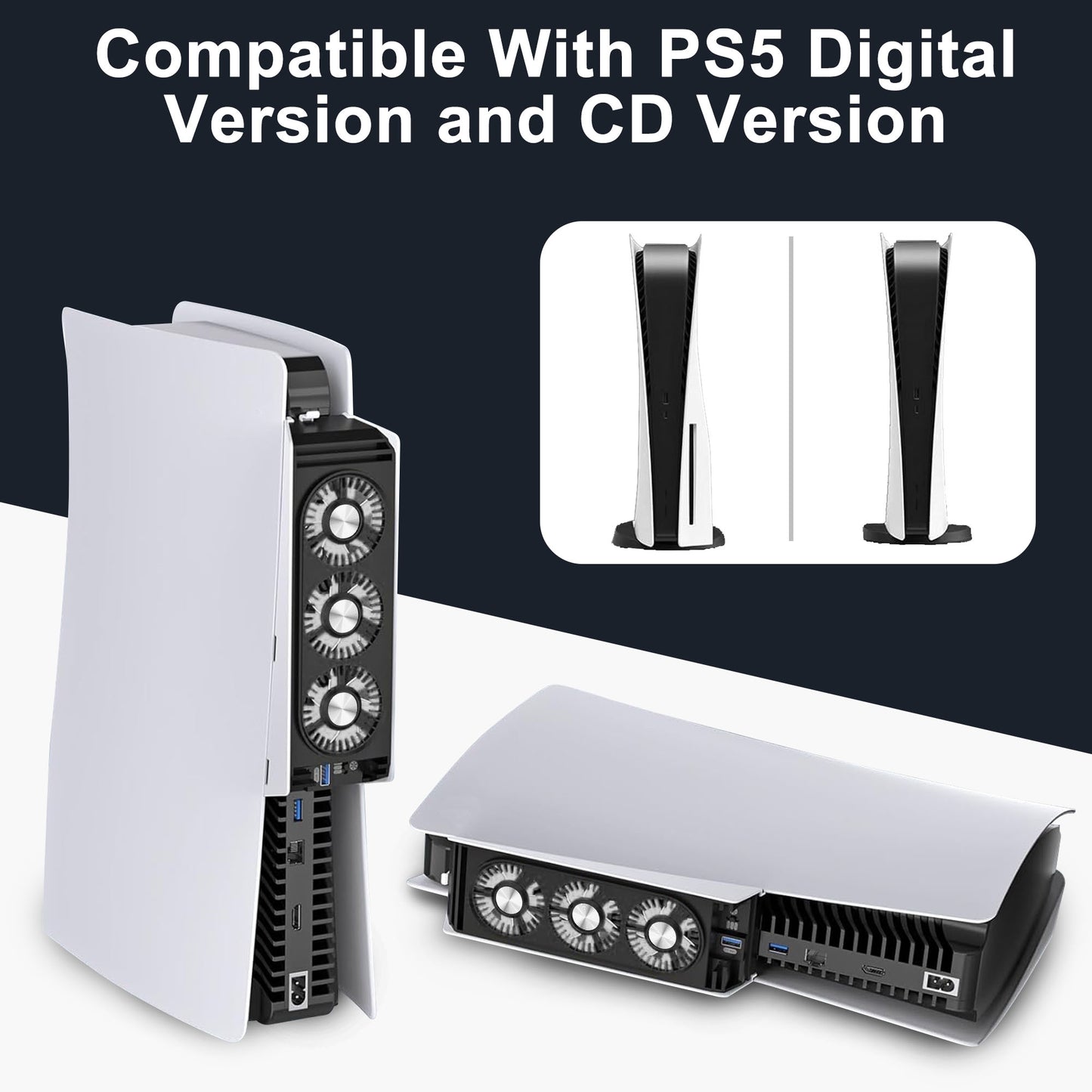 PS5 Cooling Fan - with LED Light,Quiet and Efficient Cooling System for PS5 Cooler,2 Fan Speeds,3 Small Fans,USB 3.0 Port Compatible with PlayStation 5 Digital & Discs Edition