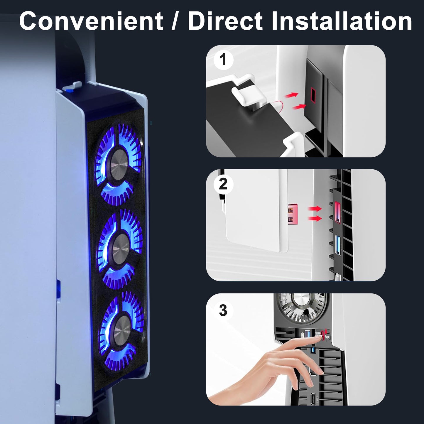 PS5 Cooling Fan - with LED Light,Quiet and Efficient Cooling System for PS5 Cooler,2 Fan Speeds,3 Small Fans,USB 3.0 Port Compatible with PlayStation 5 Digital & Discs Edition