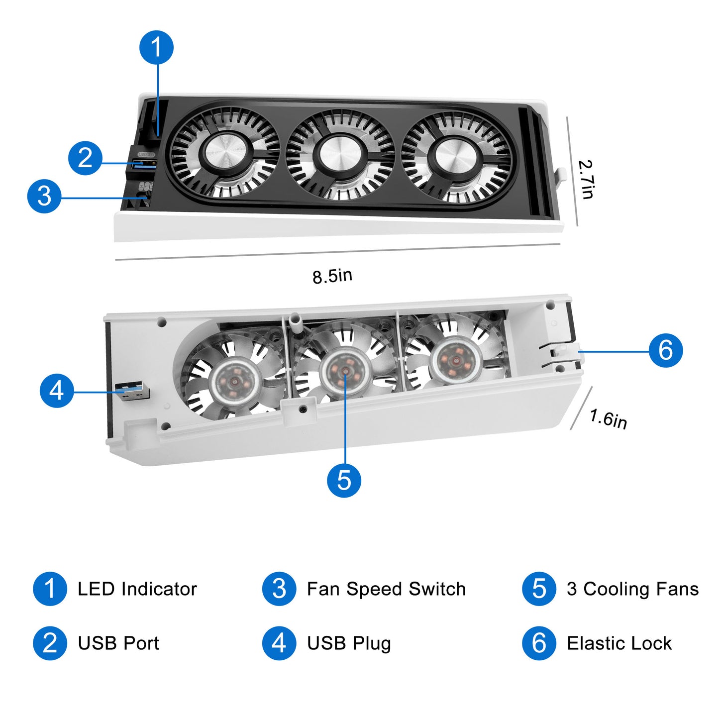 PS5 Cooling Fan - with LED Light,Quiet and Efficient Cooling System for PS5 Cooler,2 Fan Speeds,3 Small Fans,USB 3.0 Port Compatible with PlayStation 5 Digital & Discs Edition