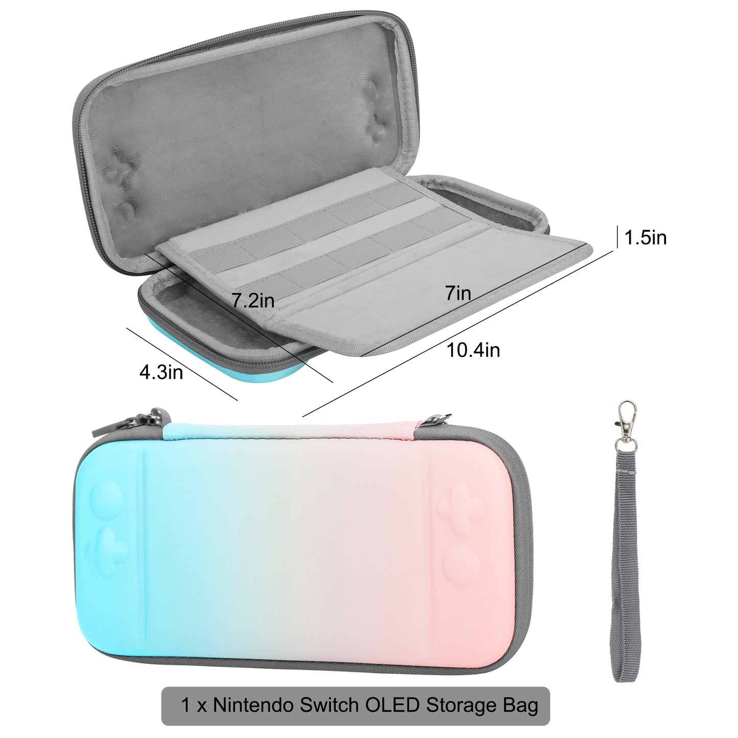 Carrying Case with stan Fit for Nintendo Switch/OLED - Portable Hard Shell Pouch, Travel Protective Bag with 10 Games Storage Slots (Pink Blue)