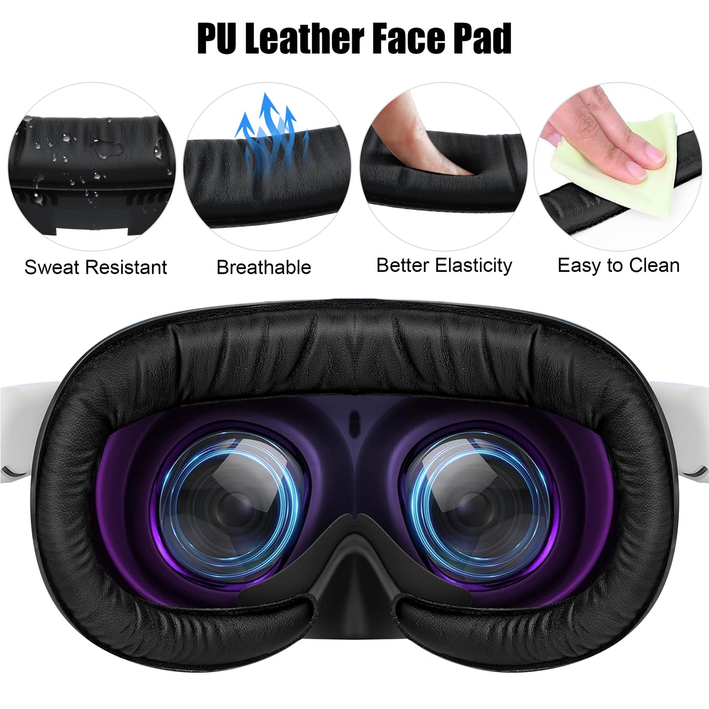Widened Facial interface Pad Replacement for Meta Quest 3 - PU Foam Cushion Anti Leakage Light Nose Pad and Lens Protector,Air-Circulation Design (Black)