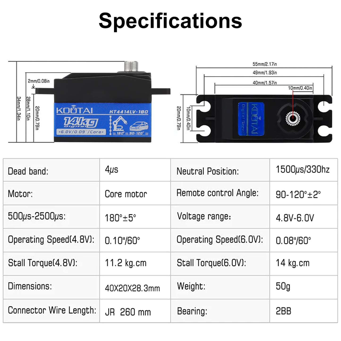 High Precision 14KG Waterproof Digital RC Servo - Low Profile, High Torque Metal Gear Motor for 1/10 1/12 Scale Vehicles & Robotics