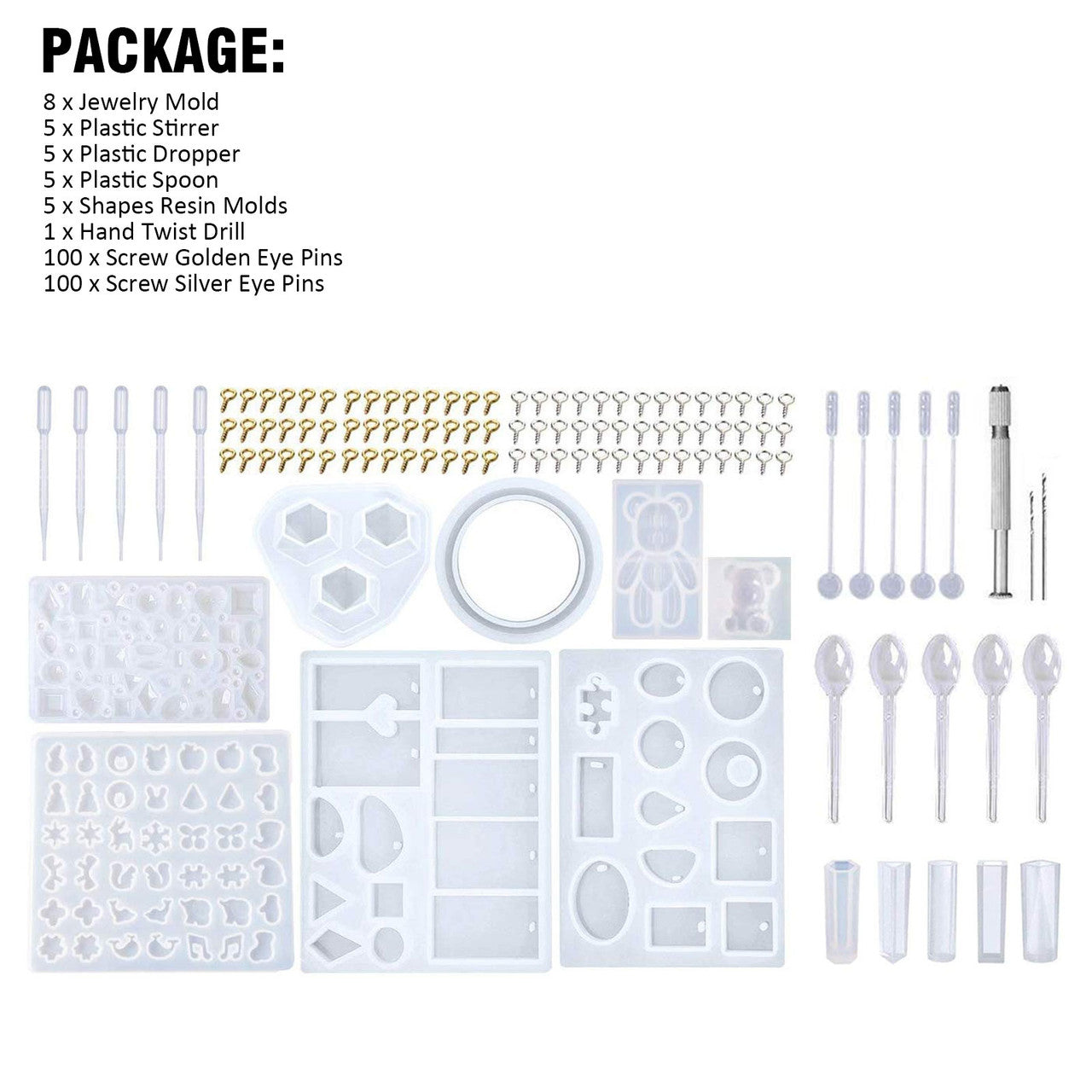 Resin Molds, Silicone Resin Casting Molds and Tools Kit for DIY Jewelry Resin Craft Making, 229Pcs