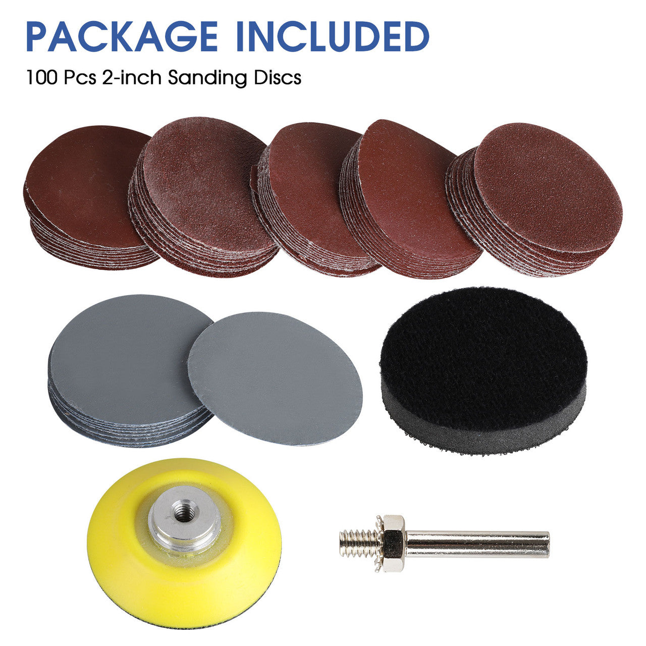 2 Inches Sanding Discs Pad Kit for Drill Sander, Drill Sanding Attachment Sandpapers with 1pc 1/4’’ Shank Backing Pad and 1pc Soft Foam Buffering Pad, 100pcs
