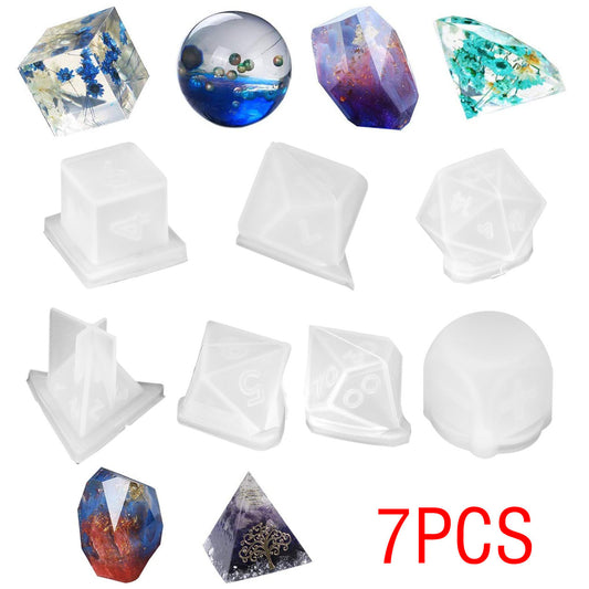 Square Triangle Dice Multi-spec Digital Game Silicone Mould Epoxy Resin Silicone Molds, Polyhedral Dice Resin Casting Molds Making, 7Pcs