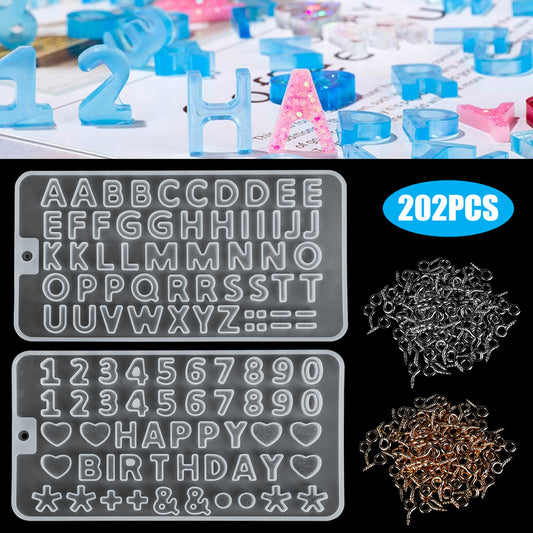 DIY Resin Molds Backward, Alphabet Letter & Number Keychain Casting Silicone Molds with Assistant Tools Set, Epoxy Molds for Making Keychain, Jewelry, Pendant, House Number, Resin Crafts, 202 PCS