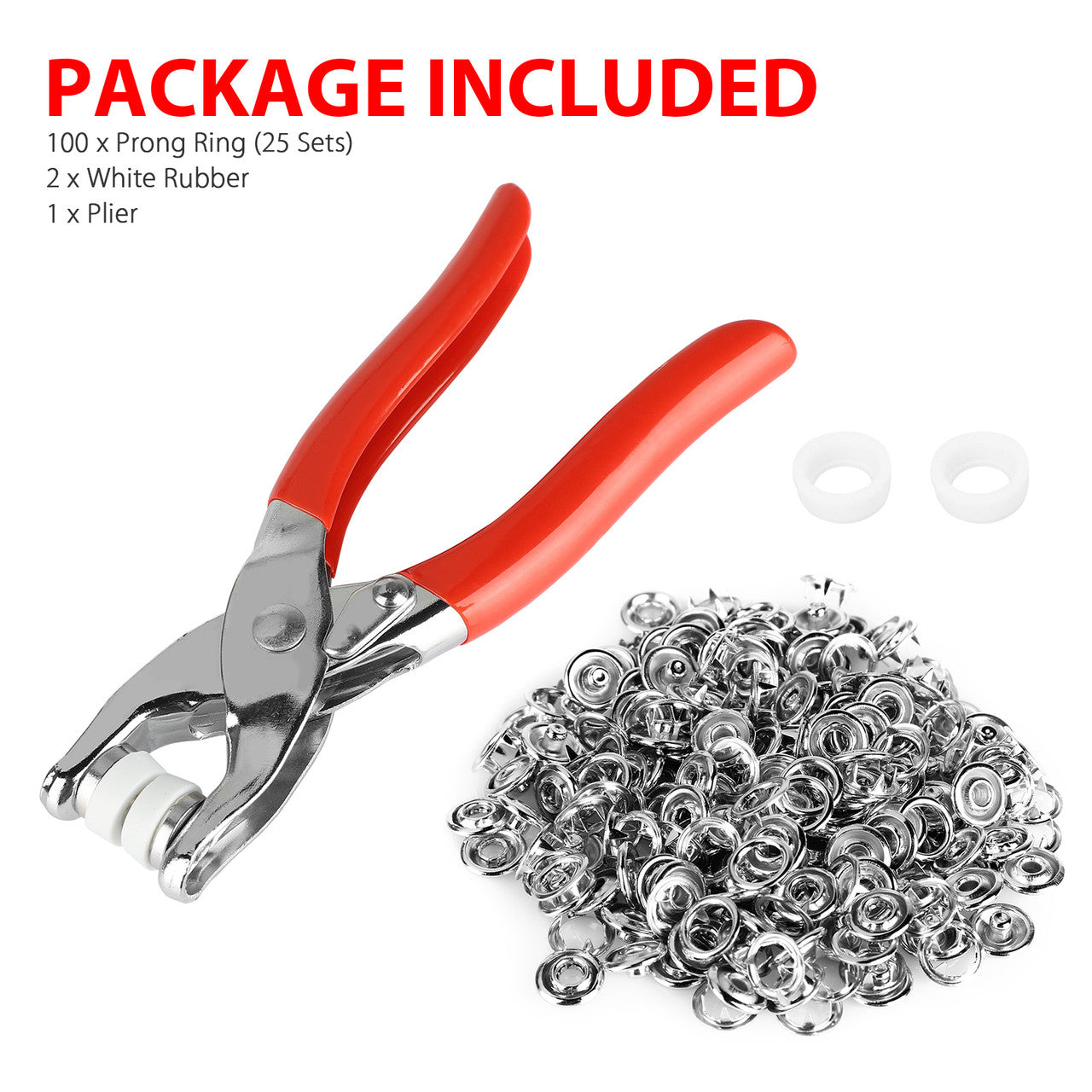 Snaps and Snap Plier Set, Snap Fasteners Kit Tool 9.5mm Metal Prong Hollow Snaps Buttons with Fastener Pliers Press Tool Kit for Clothing Sewing and Crafting, 100pcs