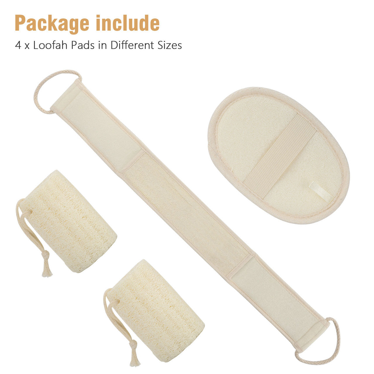 Exfoliating Loofah Back Scrubber Set for Shower, 4 PCS Body Scrubber Bath Shower Scrubber Back Brush, Natural Luffa Exfoliating Sponge Pad Set, Deep Clean SPA Your Skin for Men Women & Children