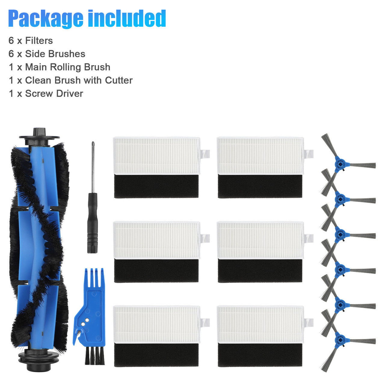 15PCS Replacement Parts Accessories Kit fit for Eufy RoboVac 11S/ 30/ 30C/ 15C/ 12/ 35C Robotic Vacuums Filters Vacuum Cleaner, Including Side/ Rolling/ Clean Brushes, Screw Driver