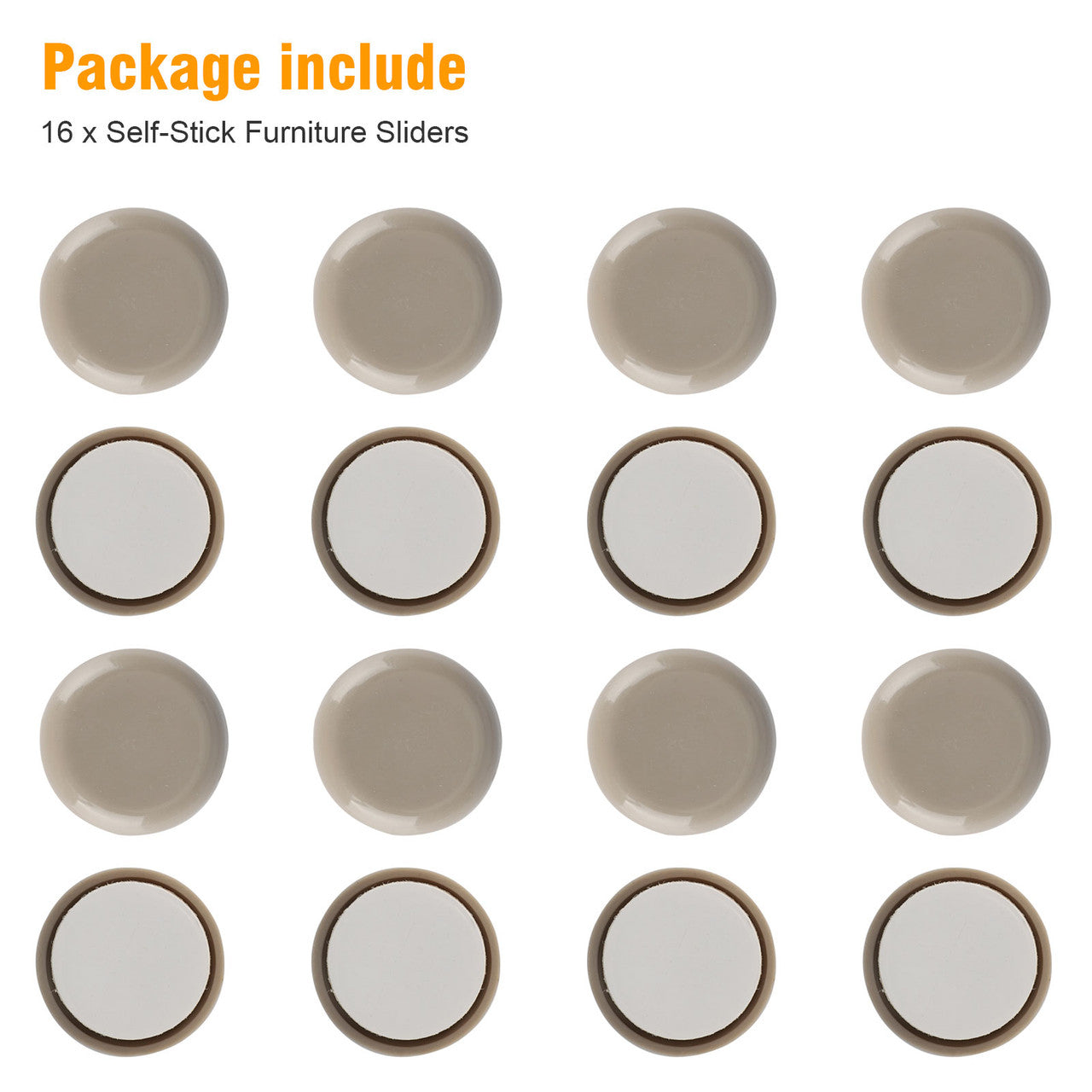 Round Furniture Sliders Self Stick for Carpet Surfaces, 16pcs