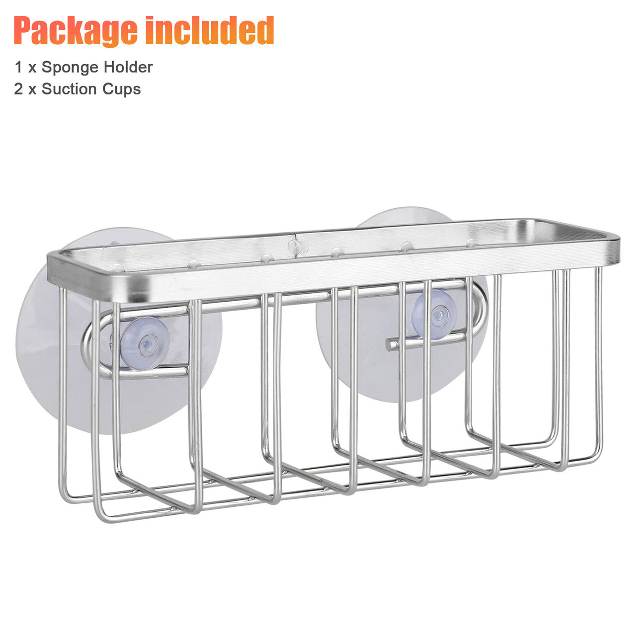 Kitchen Sink Sponge Brush Holder, Stainless Steel Rustproof Dish Organizer Basket for Holding Sponges Soap in Kitchen and Bathroom, Sink Caddy with Suction Cups for Easy Installation No Drilling