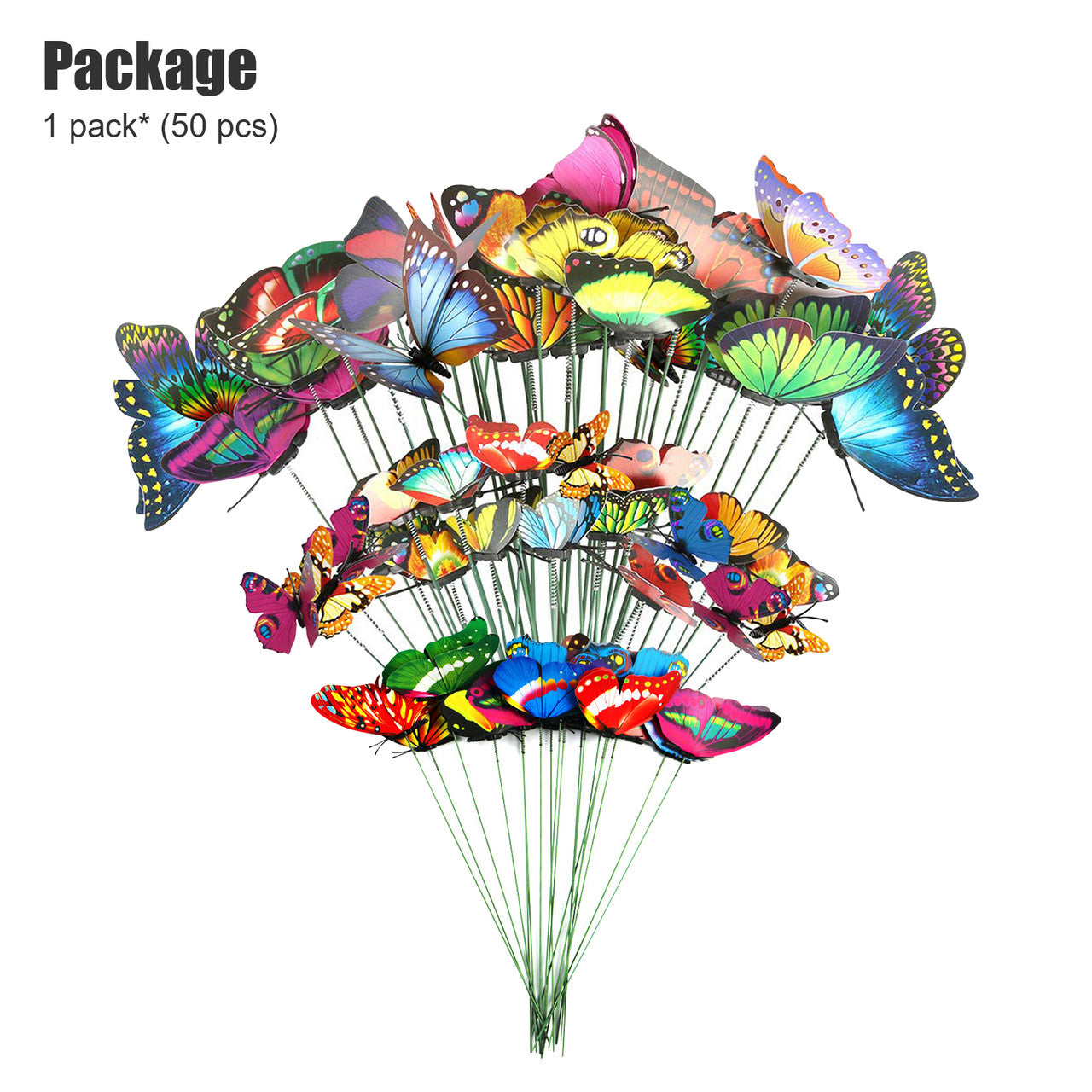 Assorted Butterfly Stakes Outdoor Garden Ornaments Yard Patio Flower Planter, 50pcs