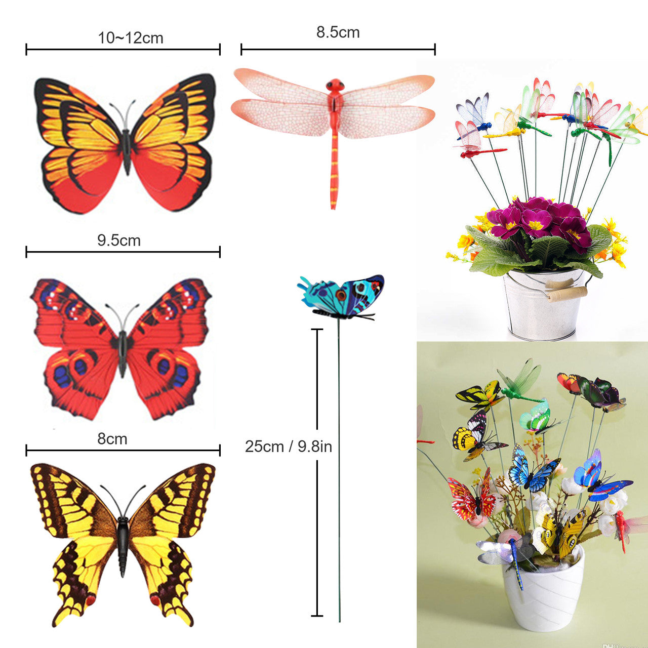 Assorted Butterfly Stakes Outdoor Garden Ornaments Yard Patio Flower Planter, 50pcs