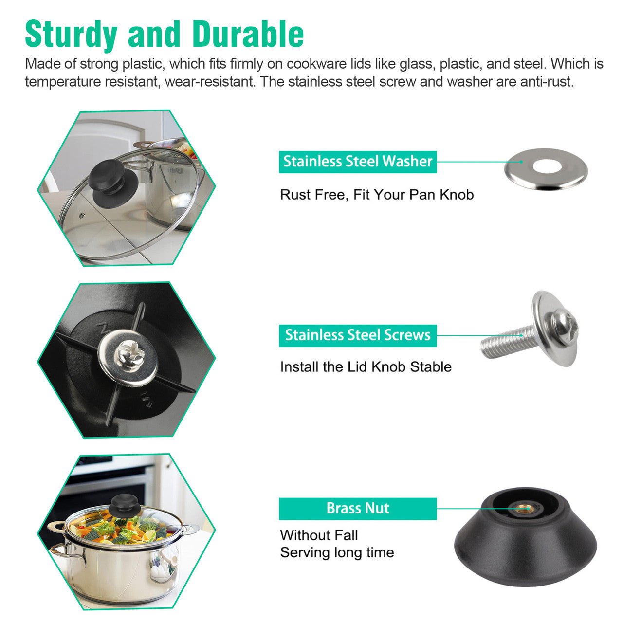 Universal Kitchen Pot Lid Knob Handle, Durable and Heat Resistant, 2pcs