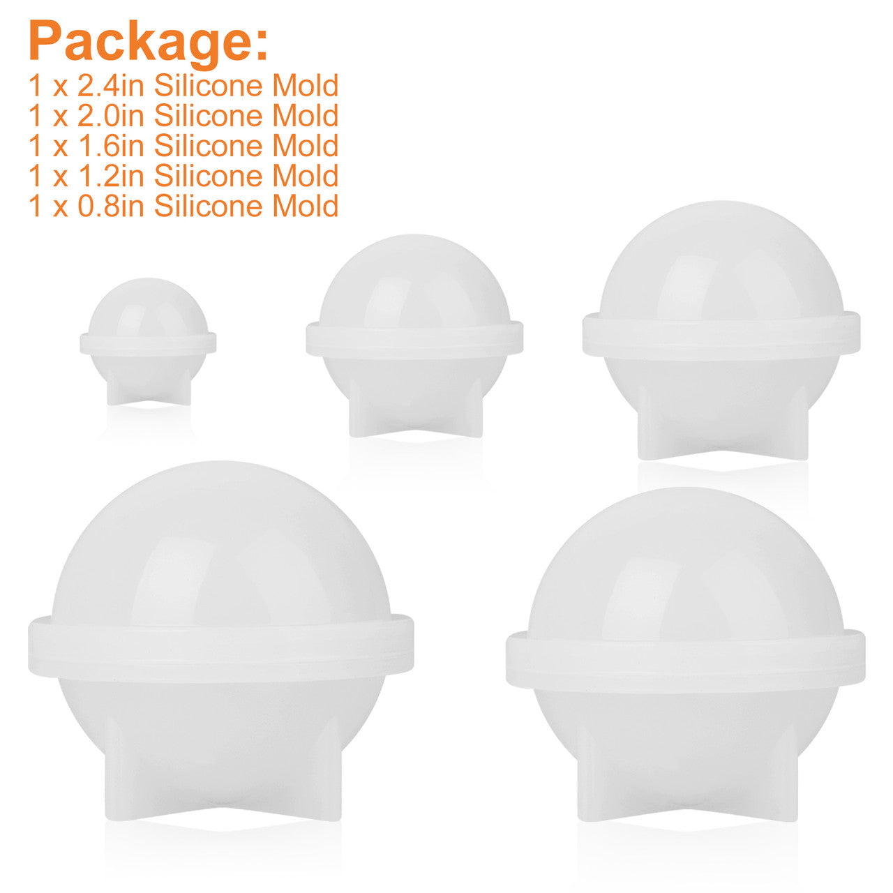 Round Epoxy Resin Ball Molds for Jewelry Making, Homemade Soap, Candle DIY, Bath Bomb, A set of 5 Size