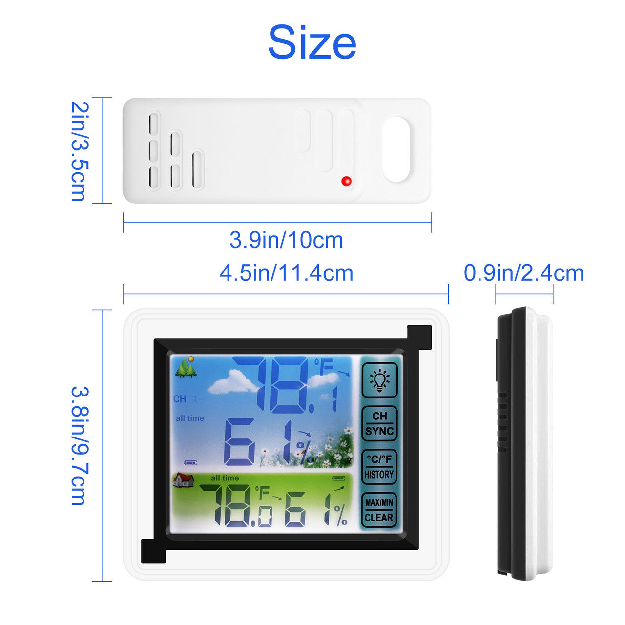 Indoor and Outdoor Thermometer Hygrometer Humidity Meter with Dual Sensors for Bed Room, Pet Reptile, Greenhouse, Basement