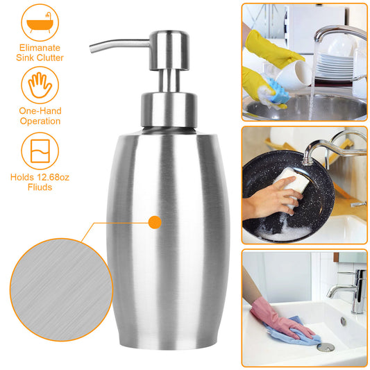 12oz Stainless Steel Countertop Liquid Soap Dispenser Pump Bathroom Kitchen Home