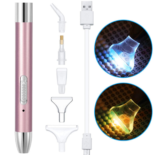 LED 5D Diamond Painting Pen with 5 Different Sizes Pen Heads, for Cross Stitch and Nail Art, Purple