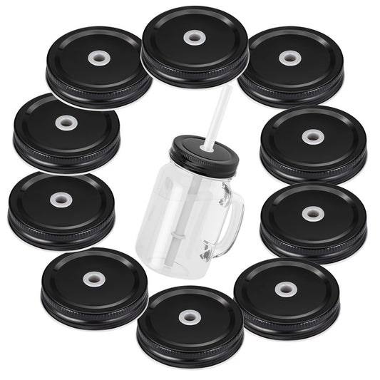 10pcs Canning Jar Lids with Hole for Mason Jar, Black