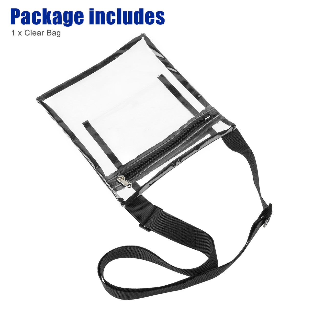 Black Transparent Crossbody Bag with Adjustable Strap Stadium Approved Security Approved