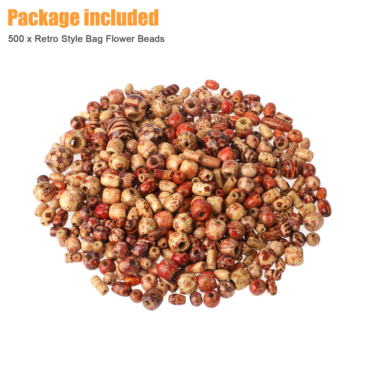 500 Pcs Retro Style Bag Flower Beads -10 to 25 mm wooden beads for braids,necklace and bracelet beads or wooden jewelry items