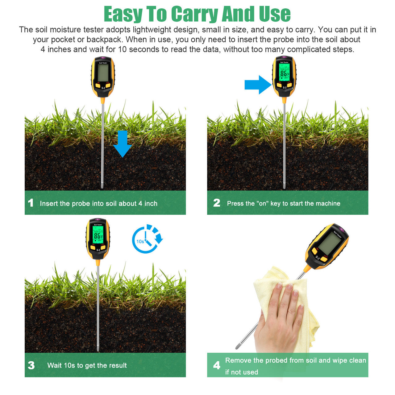 5-in-1 Soil Tester Moisture for Outdoor Gardening and Work with a LED Crystal Display