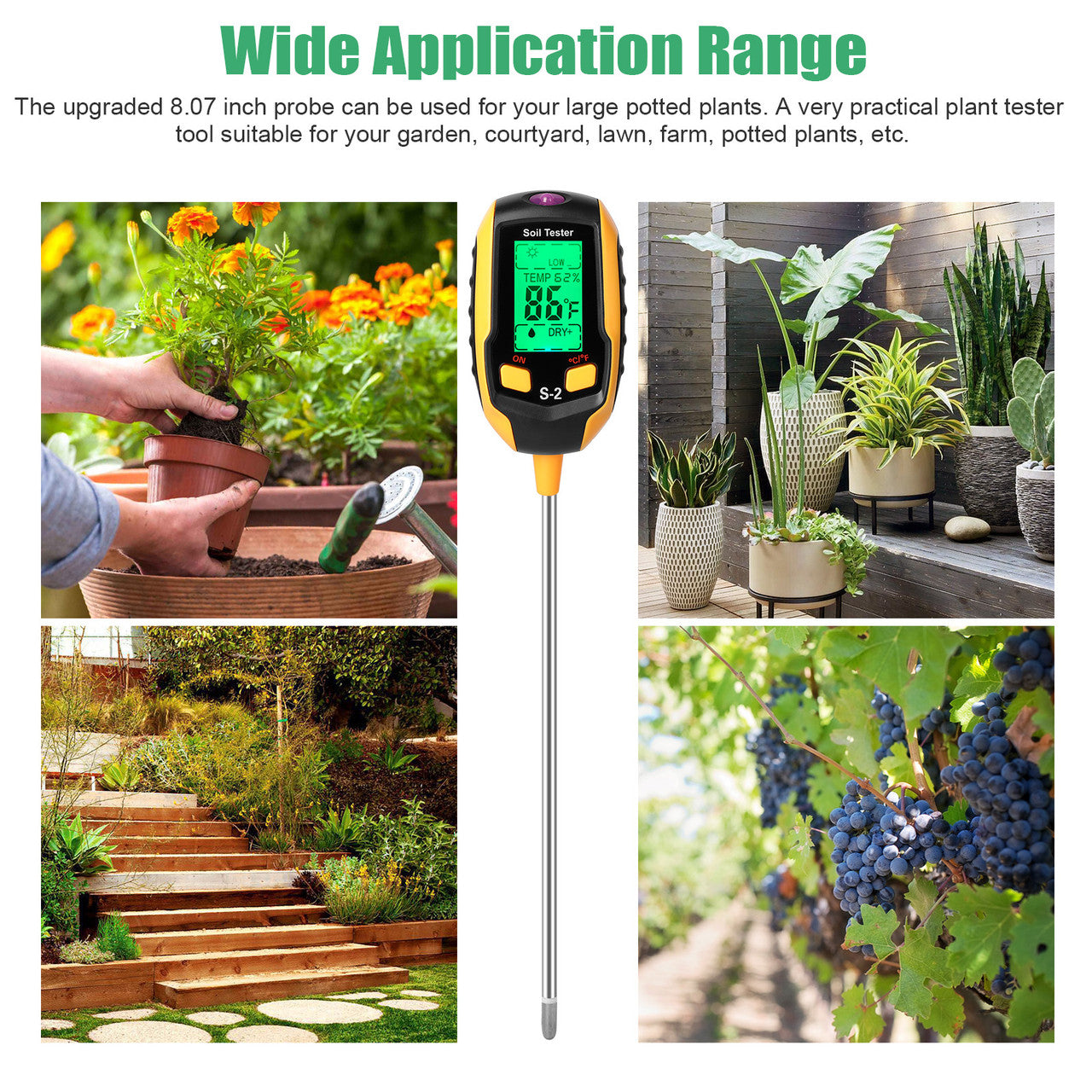 5-in-1 Soil Tester Moisture for Outdoor Gardening and Work with a LED Crystal Display