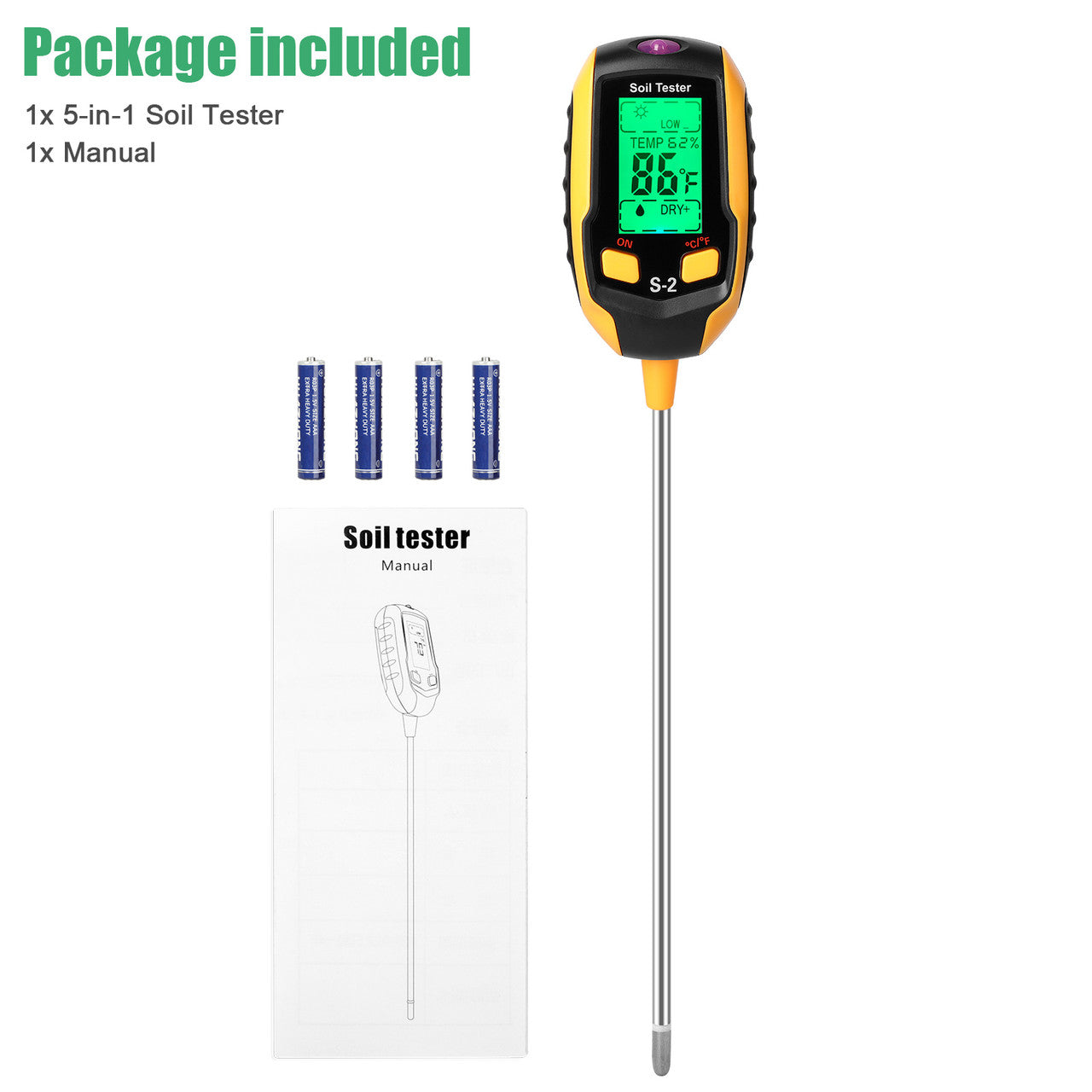 5-in-1 Soil Tester Moisture for Outdoor Gardening and Work with a LED Crystal Display