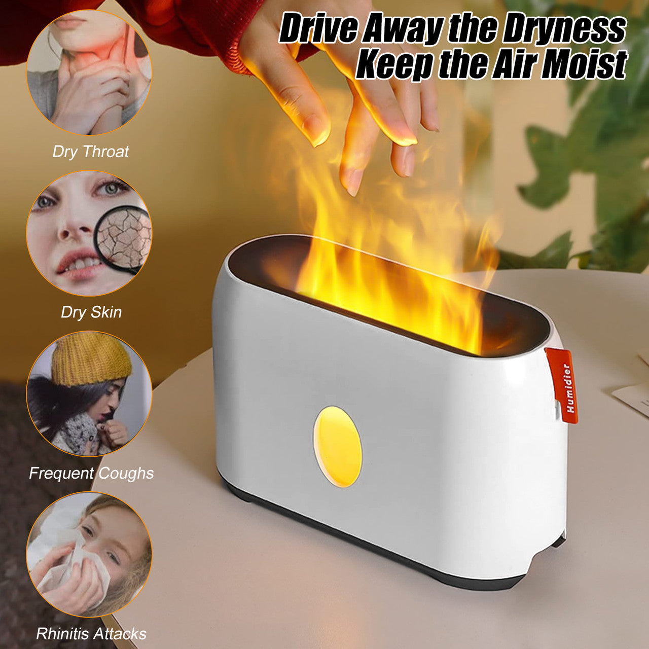Portable Ultrasonic Noiseless Essential Oil Fire Diffuser With Night Light Flames