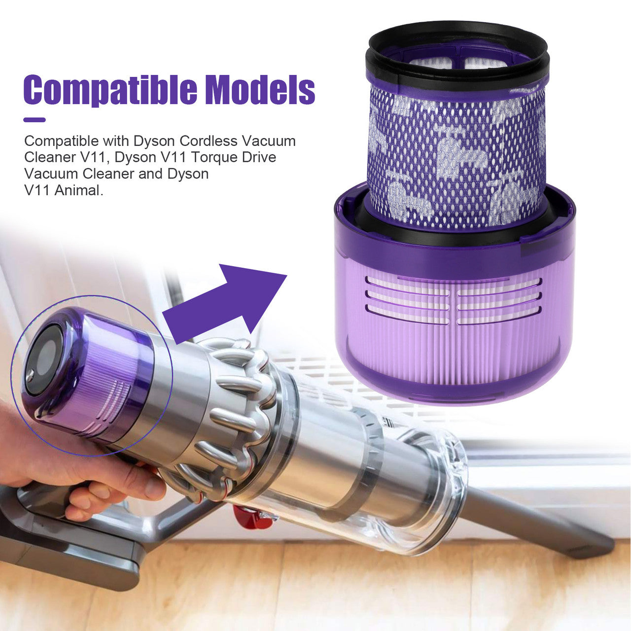 Rear Filter Element HEPA Filter that is easily Assemble,Suitable For Dyson V11 Vacuum Cleaner
