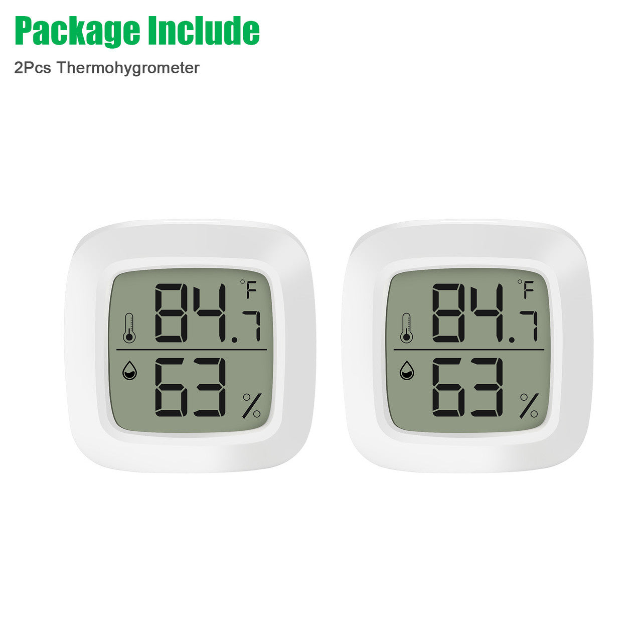 Digital Thermohygrometer with a Compact LCD Display, Lightweight and Compact, 2Pack
