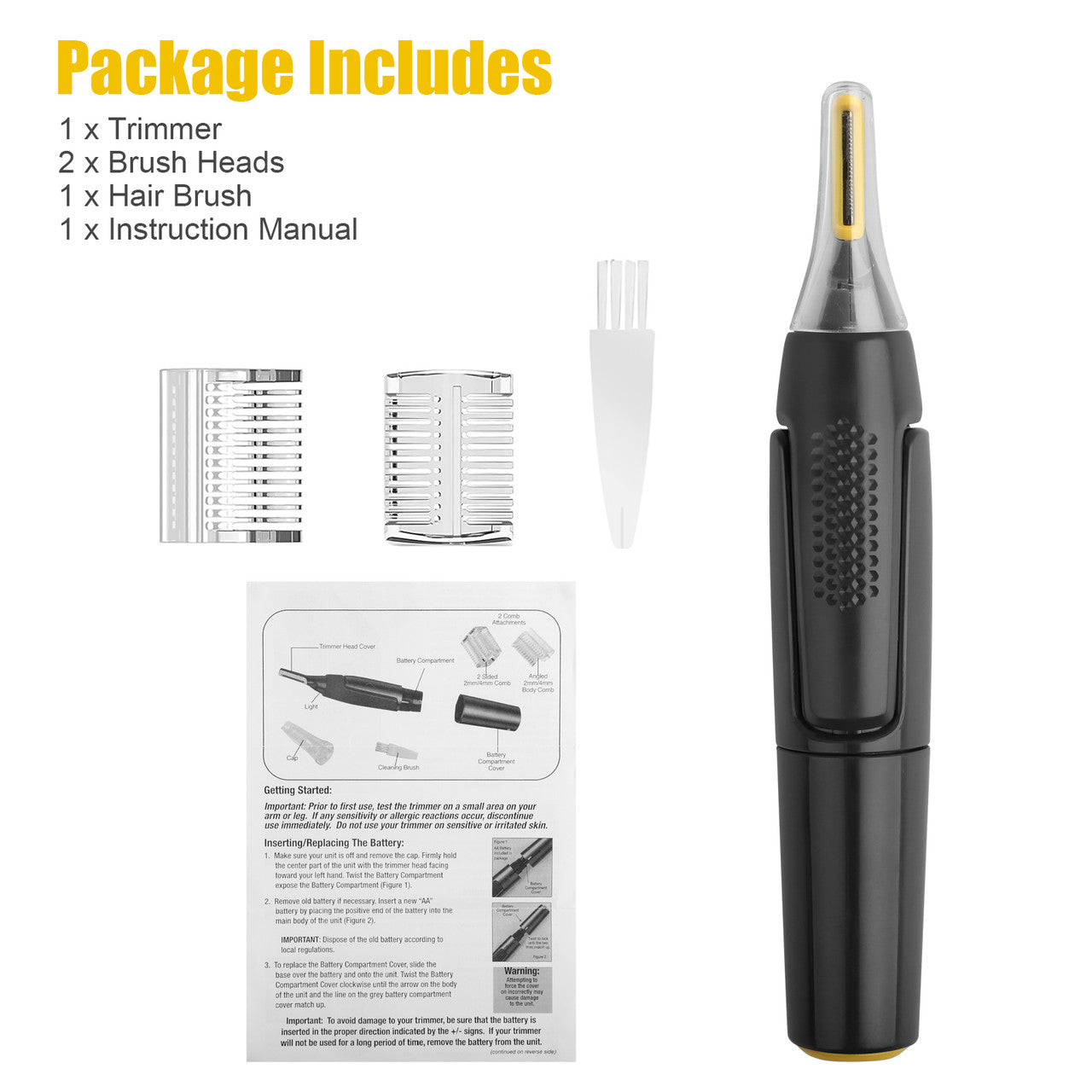 Electric Hair Trimmer with an Anti-Slip Grip and a Ultra Thin Head, 15" Side Elevation Design