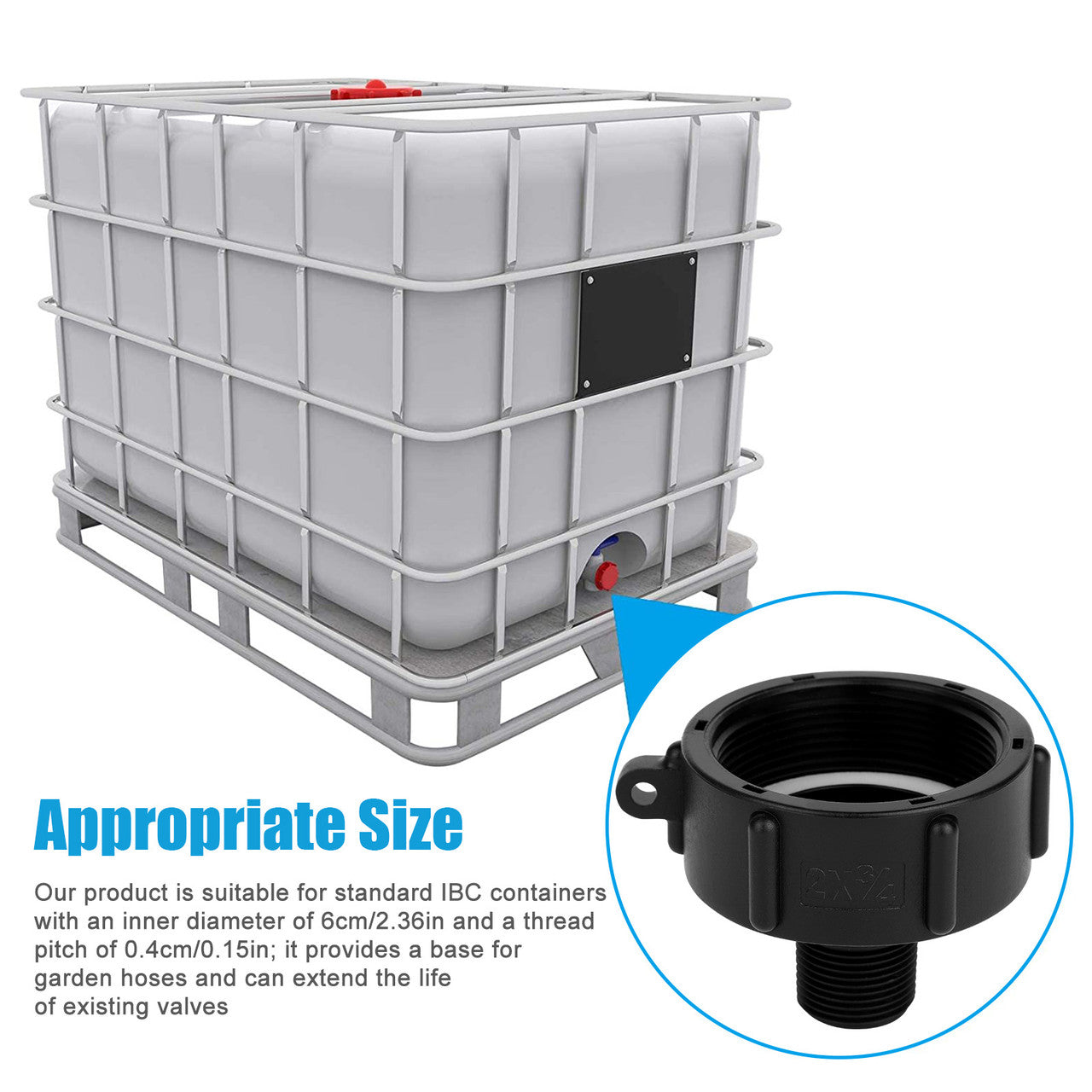 IBC Tote Tank Adapter Fine Thrd 2" with Leak Proof Protection, Simple and Durable, Connector