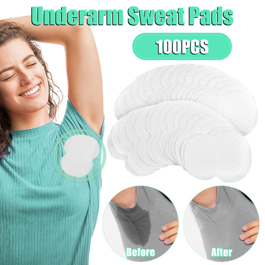 100 Packs Disposable Underarm Sweat Absorber-Disposable Armpit Sweat Pads Comfortable Unflavored, Extra Adhesive, Sweat Free Armpit Protection.