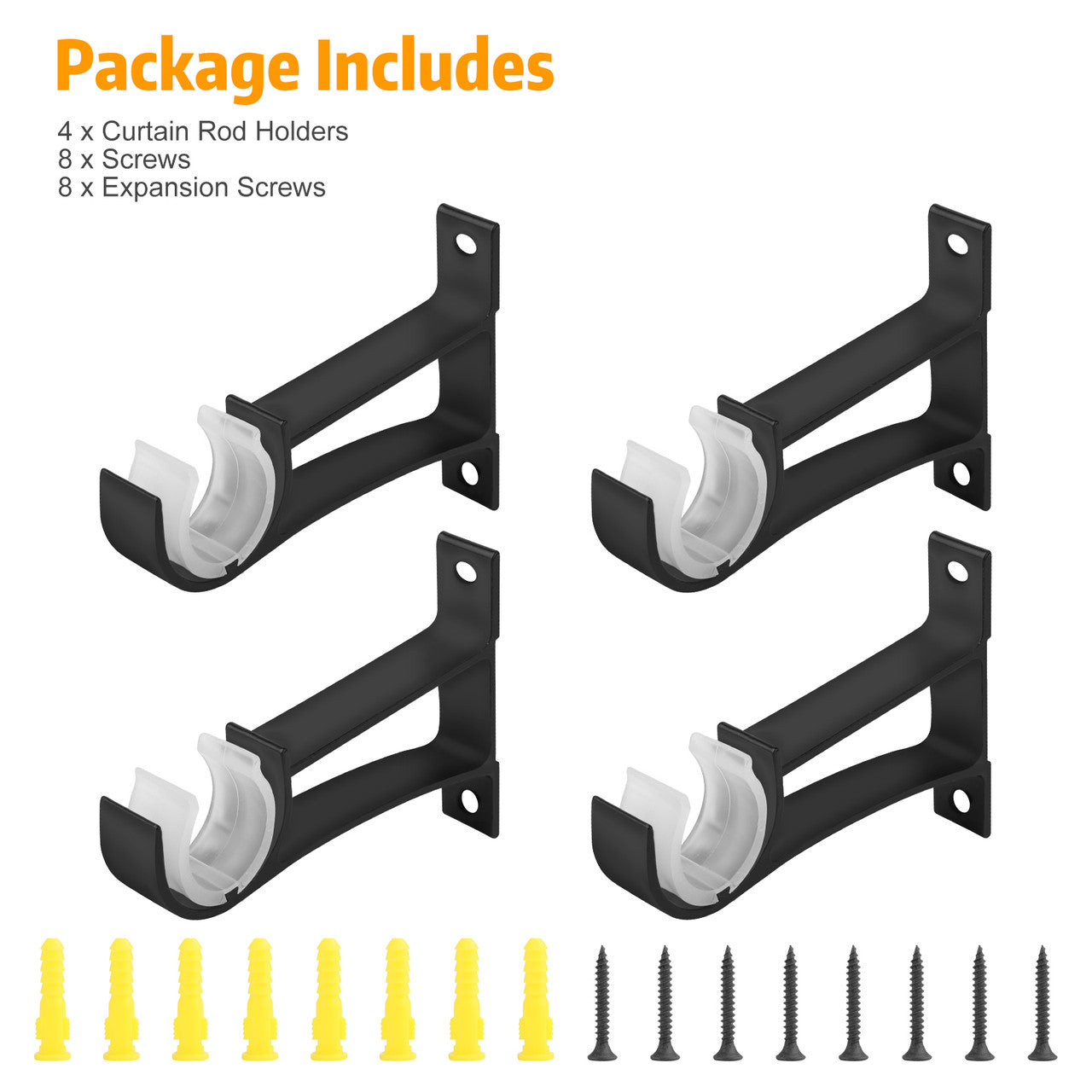 4 Packs Curtain Rod Brackets - Curtain Rod Bracket, Heavy Duty Curtain Rod Holders Single Decorative Rod Hooks Hanger Fit for 25/0.98”Diameter (Black)