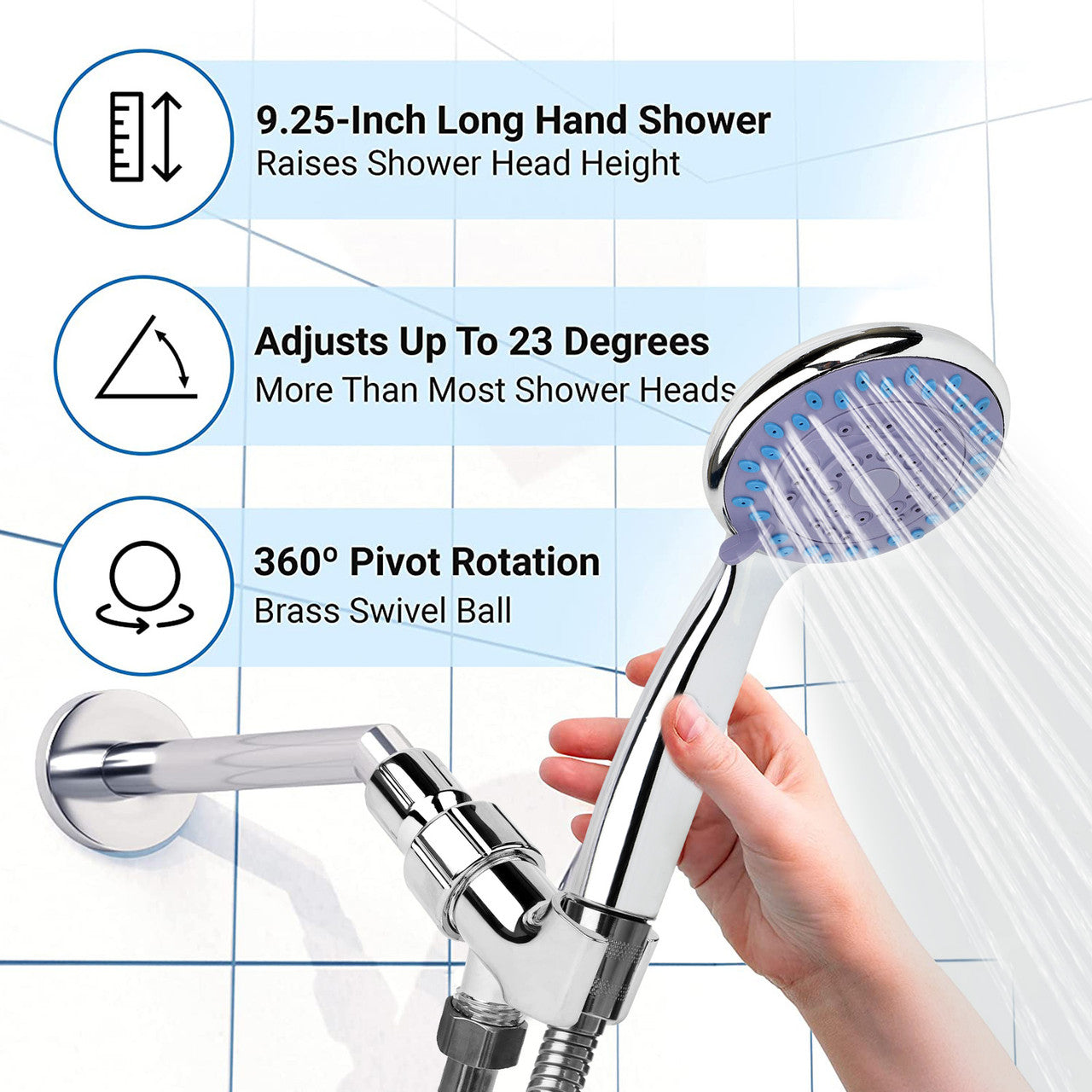 Five Speed Booster Shower Head with 59” Hose - Solid Brass Adjustable Swivel and Stainless Steel 59 Inch Hose, Durable and Long Life, No Rust, No Leaks, 5 Spray Modes, 360 Degree Rotation (Stainless Steel)