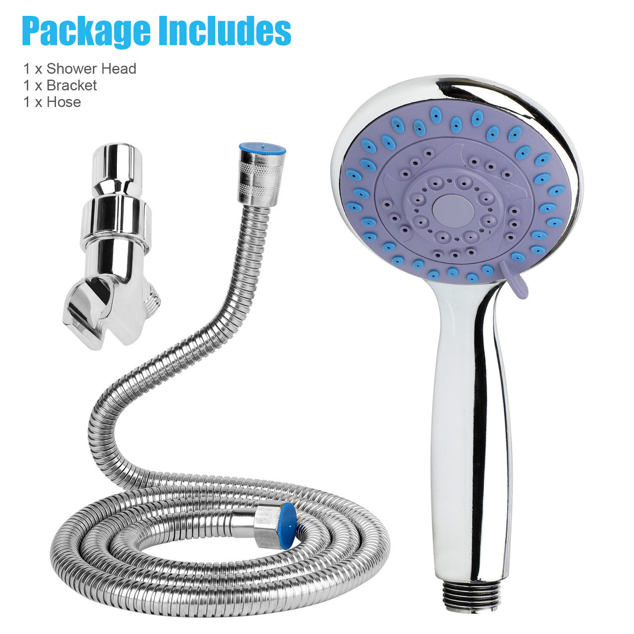 Five Speed Booster Shower Head with 59” Hose - Solid Brass Adjustable Swivel and Stainless Steel 59 Inch Hose, Durable and Long Life, No Rust, No Leaks, 5 Spray Modes, 360 Degree Rotation (Stainless Steel)