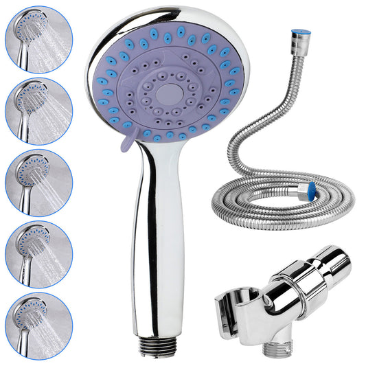 Five Speed Booster Shower Head with 59” Hose - Solid Brass Adjustable Swivel and Stainless Steel 59 Inch Hose, Durable and Long Life, No Rust, No Leaks, 5 Spray Modes, 360 Degree Rotation (Stainless Steel)