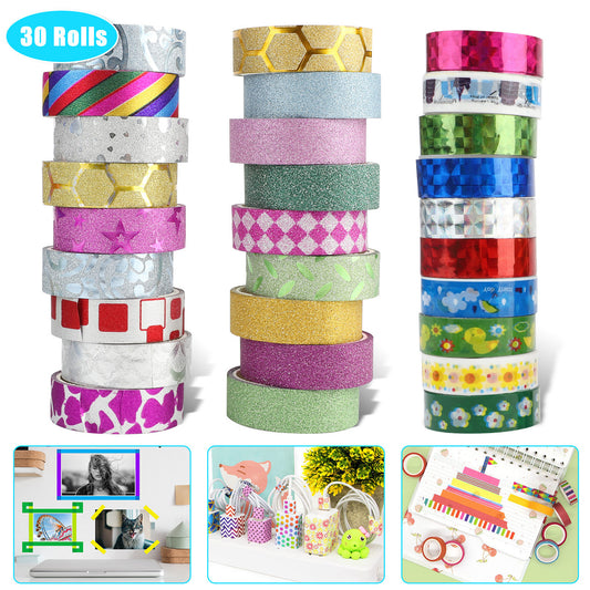 30 Rolls Decorative Tape Set - Craft Tape Collection for DIY Gift Wrapping Colorful Designs and Patterns