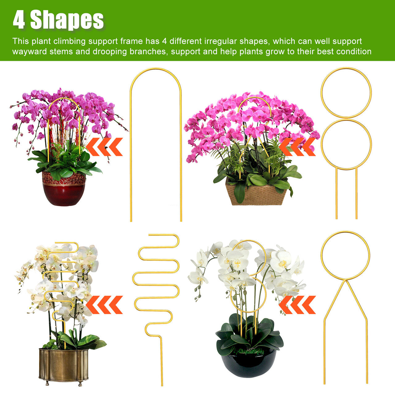 4 Packs Metal Indoor Plant Trellis - Small Metal Plant Support , Multi-Styled Small Trellis ,House Plant Trellis Indoor Plant Support Stake