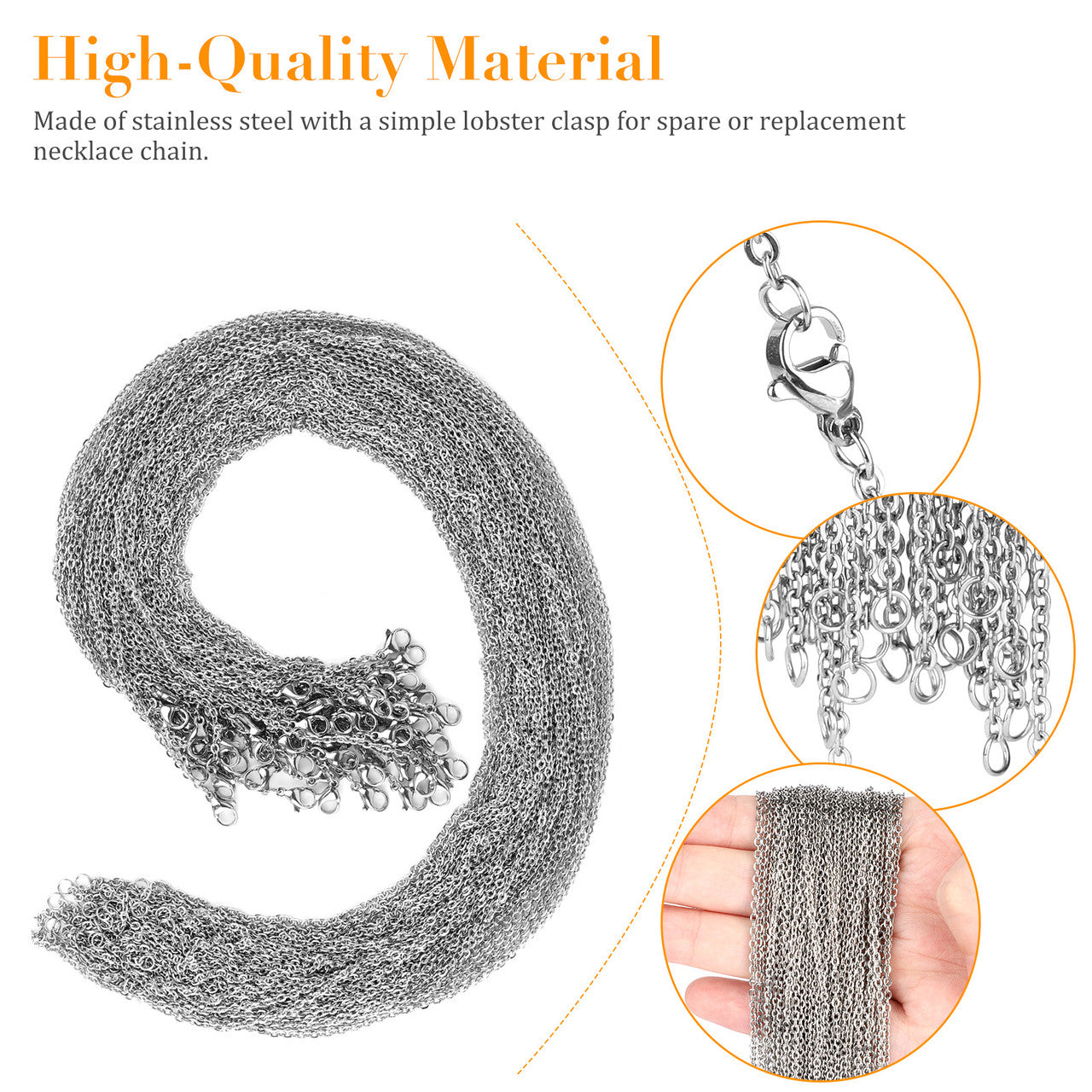 50 Packs Stainless Chain Necklace - 2MM Stainless Steel Link Cable Chain Necklace Bulk for DIY Jewelry Making Supplies Silver (18 Inches)