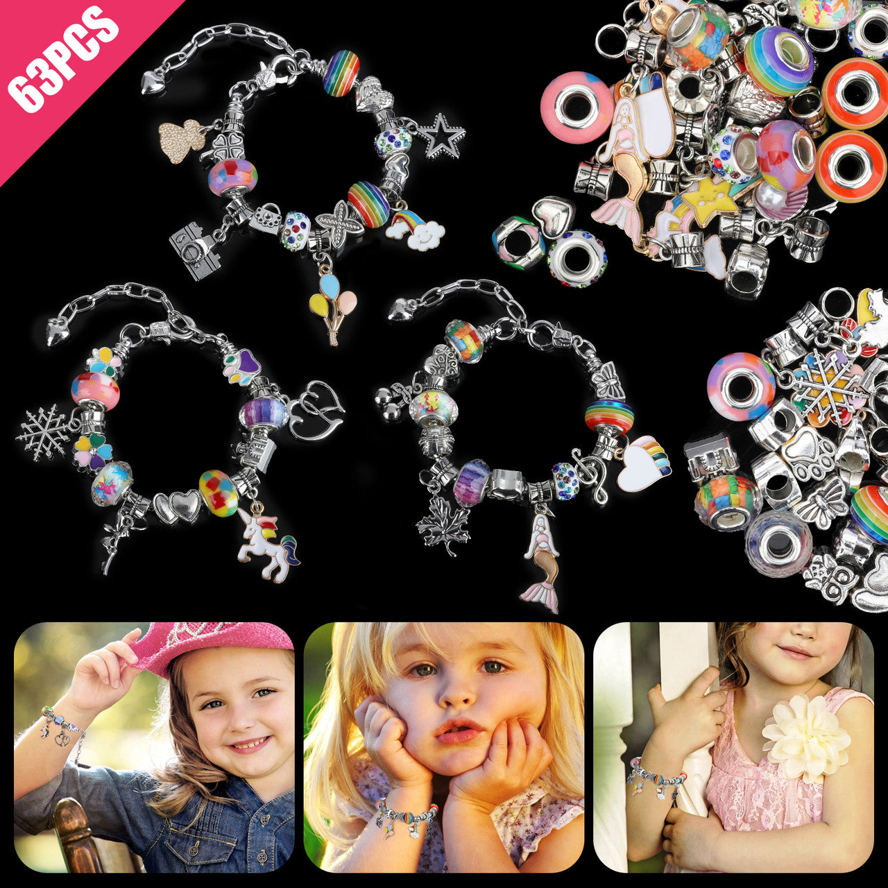 63 Piece DIY Bracelet Making Color Kit - DIY Charm Bracelets Beads for Girls, Adults and Beginner Jewelry Making Kit