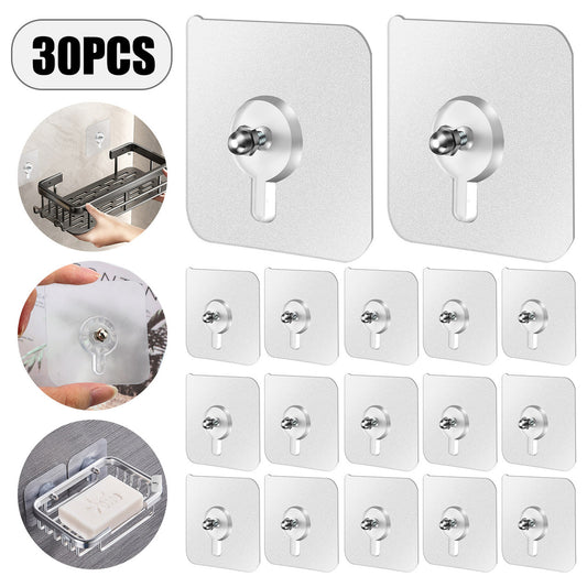 30 Pcs Free Punching Seamless Screw Sticker - Adhesive Wall Hooks for Photo Frame Bathroom Kitchen Home Office (Clear)