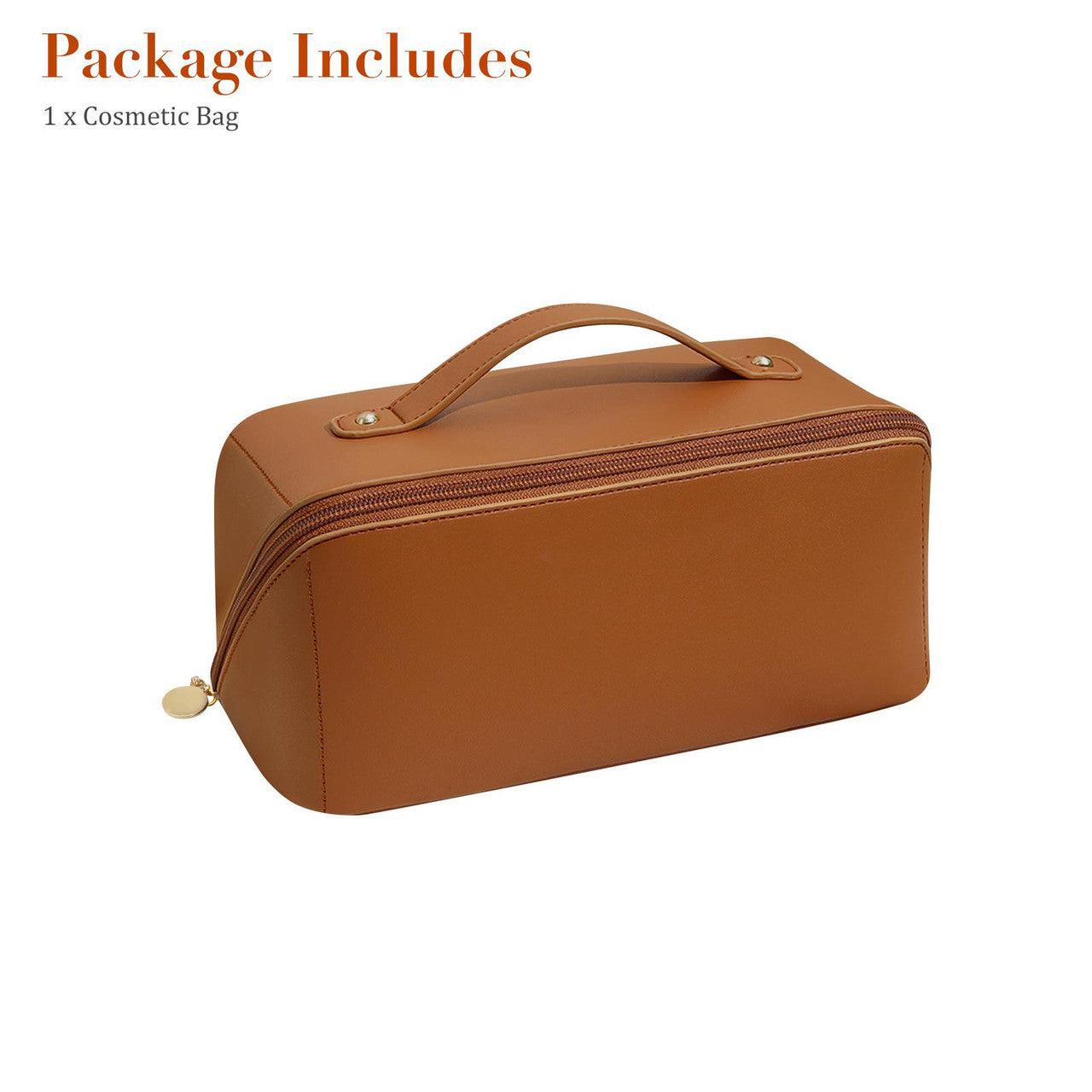 Large Capacity Organ Cosmetic Bag - PU Leather Multifunctional Storage Makeup Bag with Handle and Divider Travel Cosmetic Bags (Brown)