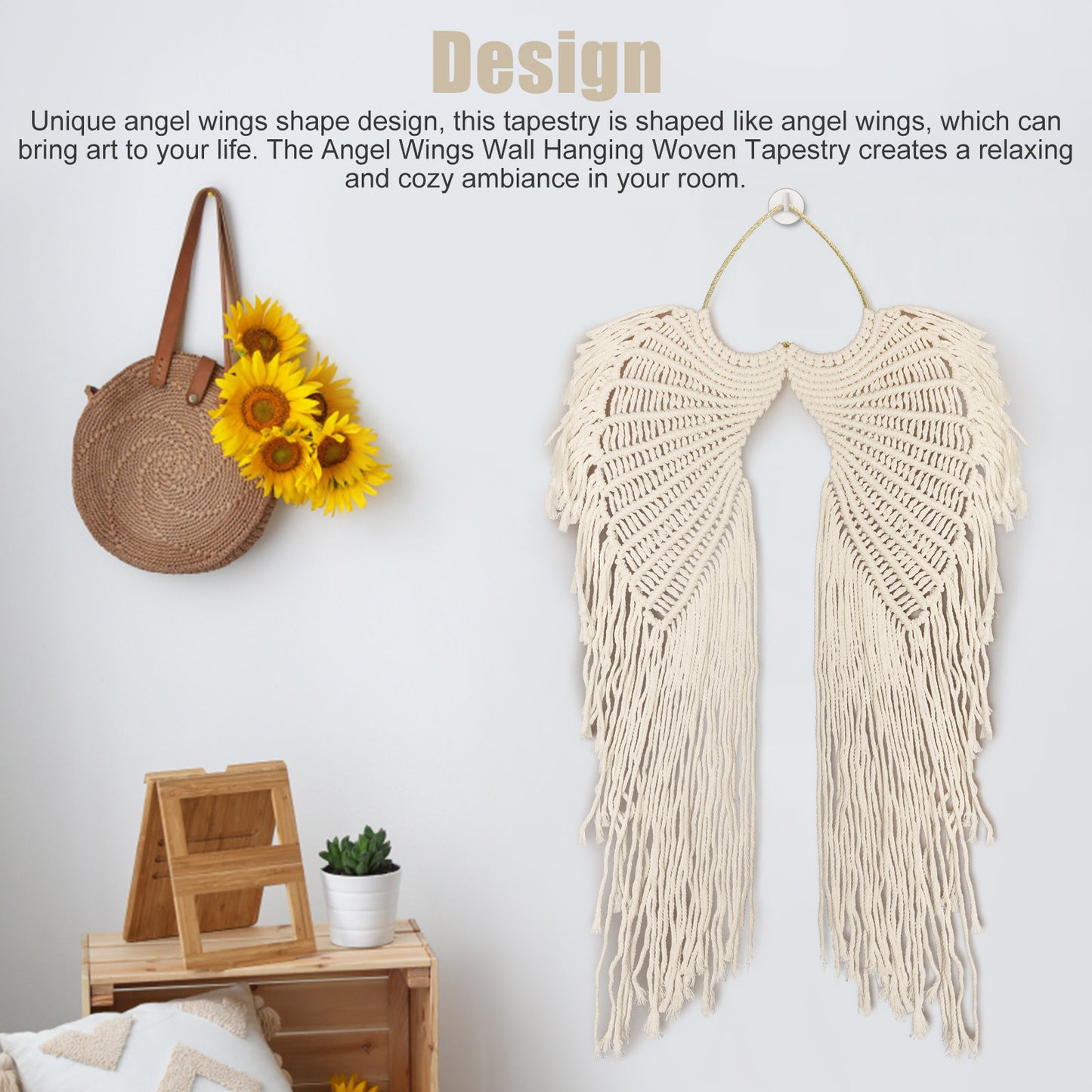 Bohemian Angel Wings Tapestry - Macrame Hanging Tapestry,Woven Tapestry Wall Tapestry,Dream Catcher Wall Art,Boho Hanging Tapestry Room Decor Wall Decor (Beige)