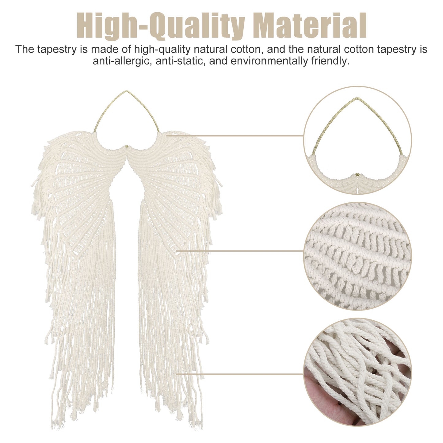Bohemian Angel Wings Tapestry - Macrame Hanging Tapestry,Woven Tapestry Wall Tapestry,Dream Catcher Wall Art,Boho Hanging Tapestry Room Decor Wall Decor (Beige)