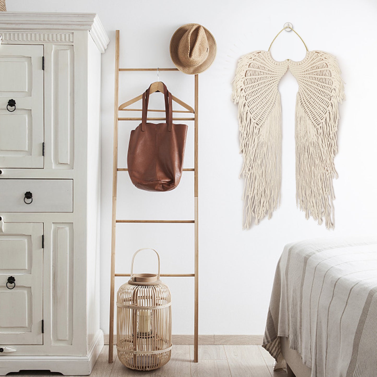 Bohemian Angel Wings Tapestry - Macrame Hanging Tapestry,Woven Tapestry Wall Tapestry,Dream Catcher Wall Art,Boho Hanging Tapestry Room Decor Wall Decor (Beige)