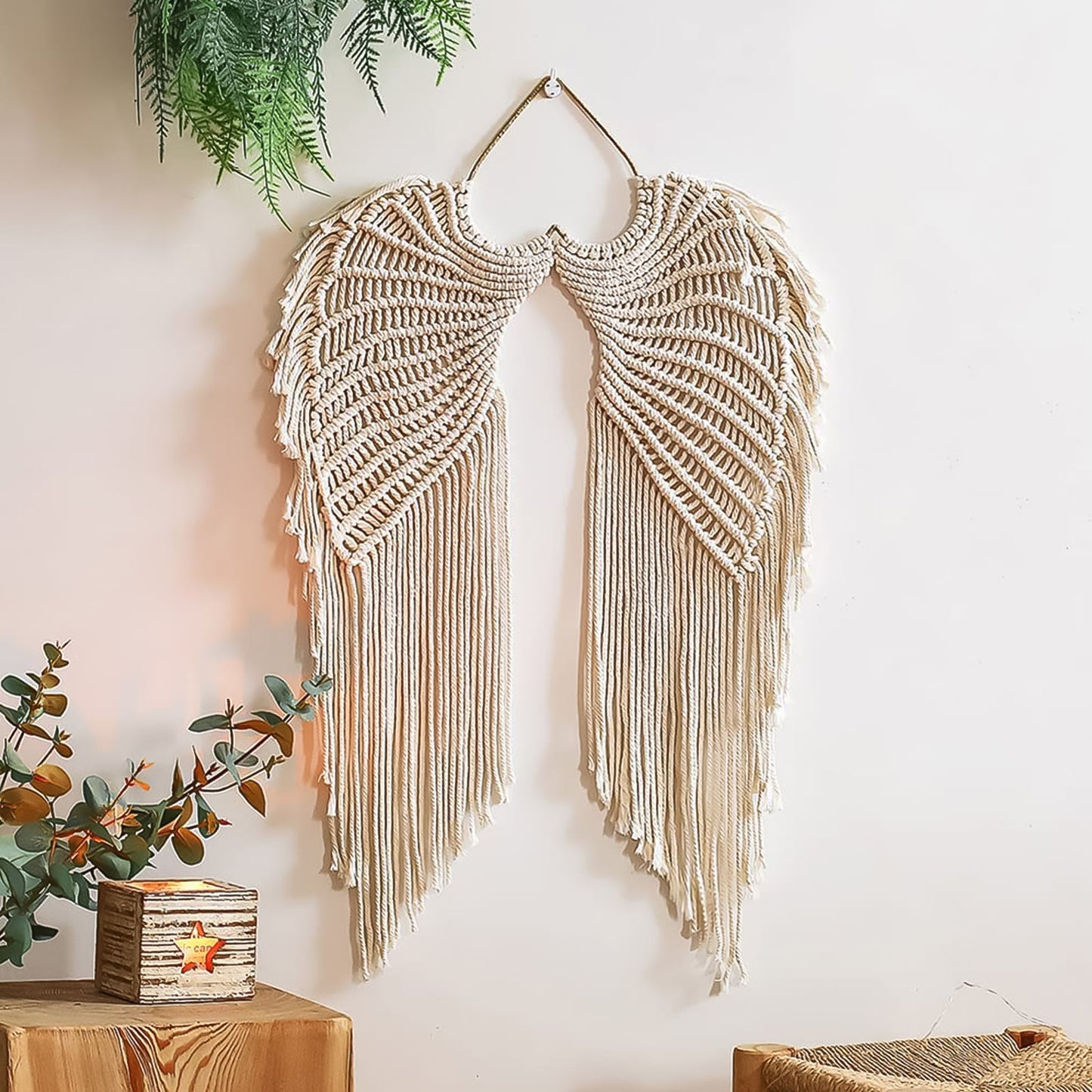 Bohemian Angel Wings Tapestry - Macrame Hanging Tapestry,Woven Tapestry Wall Tapestry,Dream Catcher Wall Art,Boho Hanging Tapestry Room Decor Wall Decor (Beige)